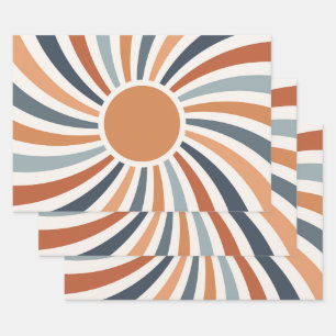 Let the sunshine in colorful retro style design wrapping paper sheets