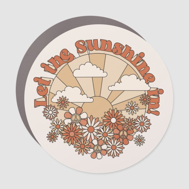 Let the Sunshine In Groovy Daisy Hippie Flowers Car Magnet (Front)