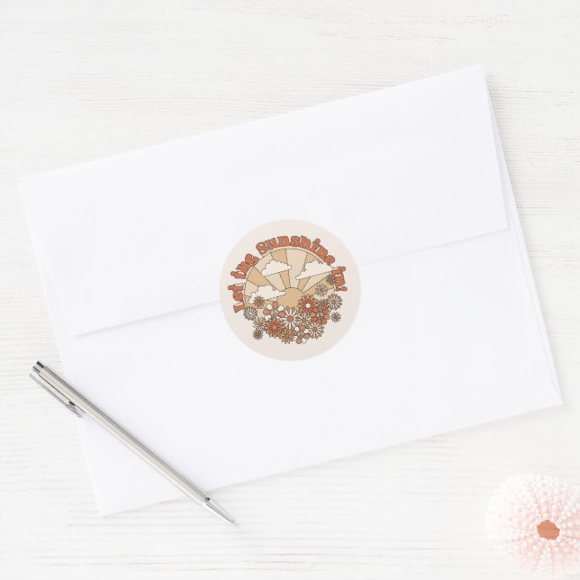 Let the Sunshine In Groovy Daisy Hippie Flowers Classic Round Sticker (Envelope)