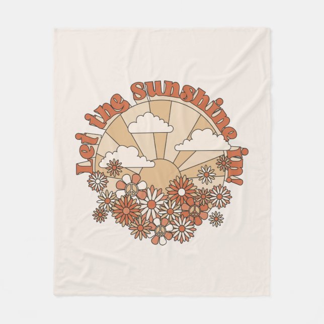 Let the Sunshine In Groovy Daisy Hippie Flowers Fleece Blanket (Front)