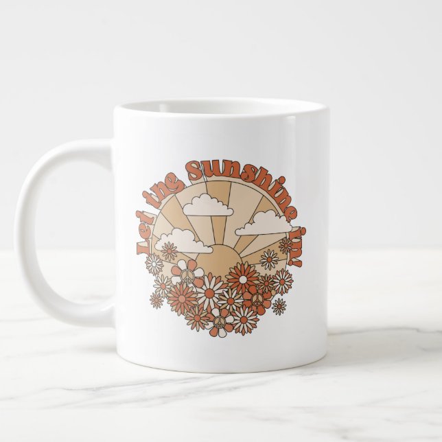 Let the Sunshine In Groovy Daisy Hippie Flowers Giant Coffee Mug (Left)
