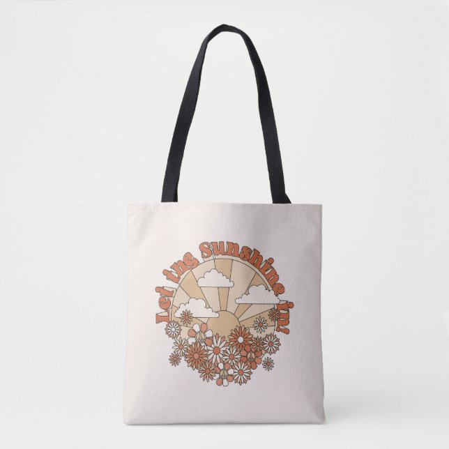 Let the Sunshine In Groovy Daisy Hippie Flowers Tote Bag (Front)
