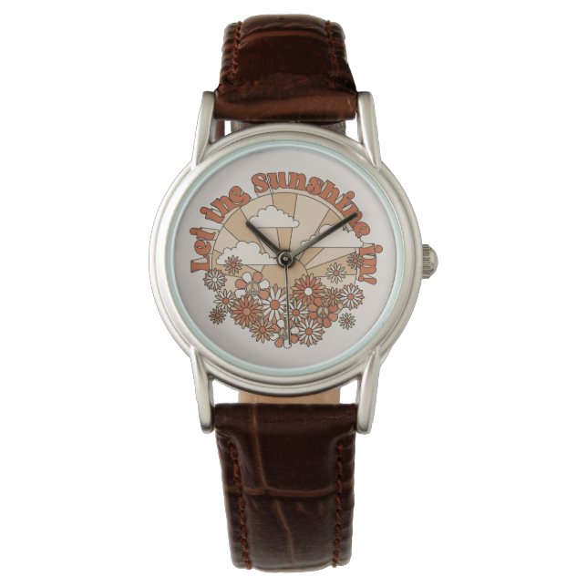 Let the Sunshine In Groovy Daisy Hippie Flowers Watch (Front)