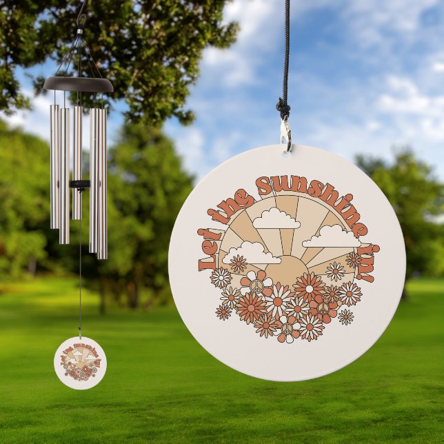 Let the Sunshine In Groovy Daisy Hippie Flowers Wind Chime (Outdoor)
