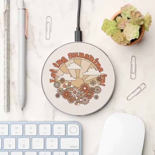 Let the Sunshine In Groovy Daisy Hippie Flowers Wireless Charger