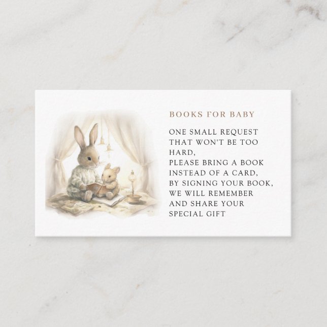 Let The Tale Begin Bunny Books For Baby Shower Enclosure Card (Front)