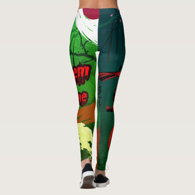 ⛈️🥷Let Them Come, Anime Kawaii Girl Powers🥷⛈️ Leggings (Back)