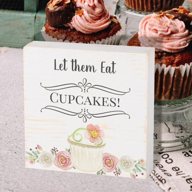 Let Them Eat Cupcakes Blush Floral Wedding Wooden Box Sign (Creator Uploaded)