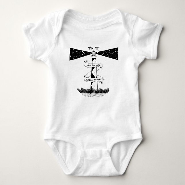 LET THERE BE LIGHT lighthouse black and white Baby Bodysuit (Front)