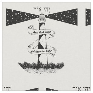 LET THERE BE LIGHT lighthouse black and white Fabric