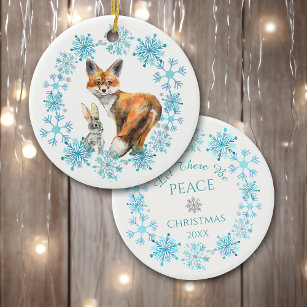 Let There Be Peace Fox and Rabbit Ceramic Ornament