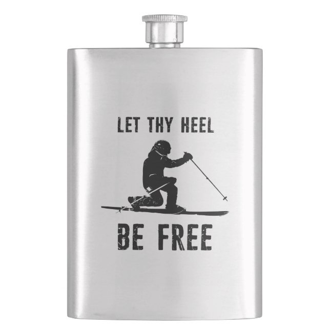 Let Thy Heel Be Free Telemark Skiing Flask (Front)