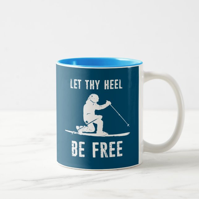 Let Thy Heel Be Free Telemark Skiing Two-Tone Coffee Mug (Right)