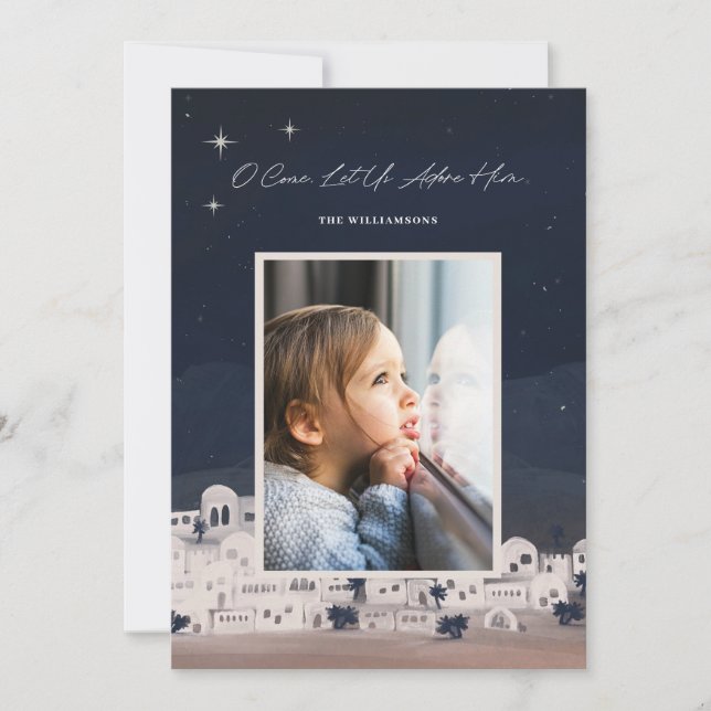 Let Us Adore Him Bethlehem Religious Christmas Holiday Card (Front)
