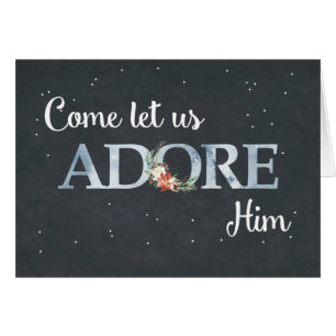 Let us Adore Him Christmas Poinsettia on Black Cards