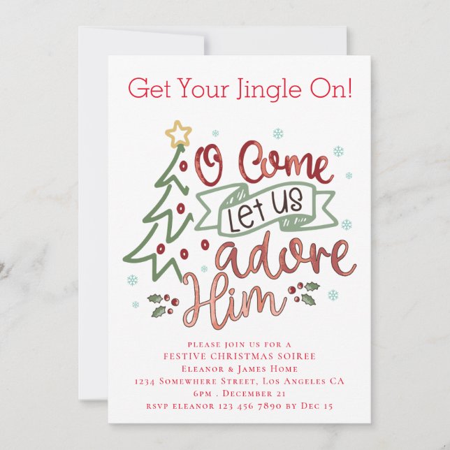 Let us adore him Merry Christmas Invitation (Front)