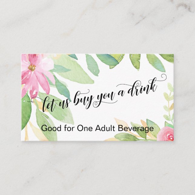 Let Us Buy You a Drink Script Flowers Drink Ticket Enclosure Card (Front)