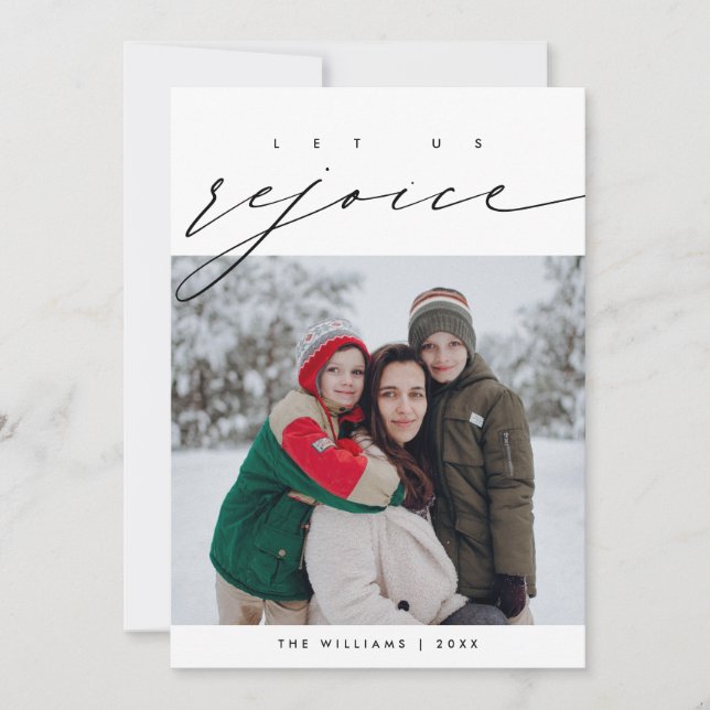 Let Us Rejoice, Christmas Family Photo Layover Holiday Card (Front)