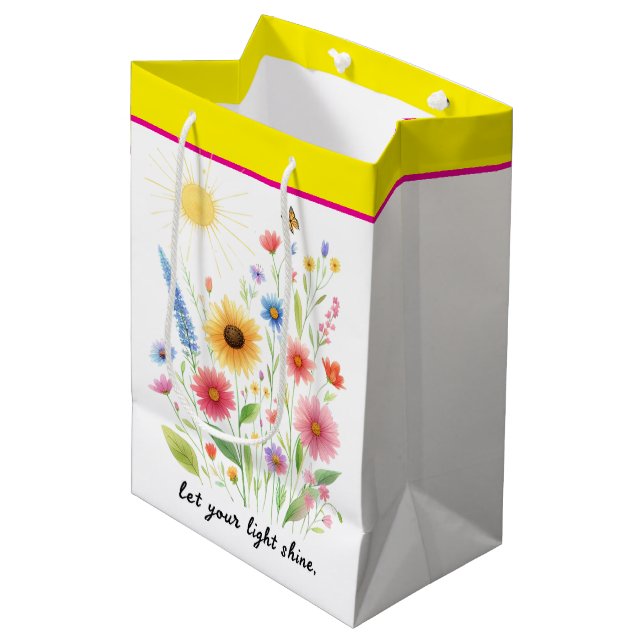 Let you light shine flowers and sun medium gift bag (Front Angled)