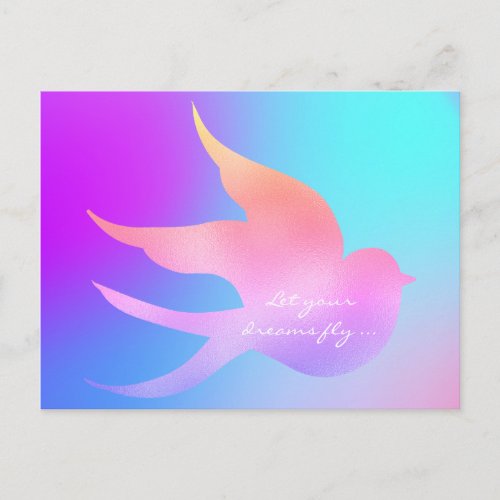 Let Your Dream Fly Motivational Pink Blue Bird Postcard