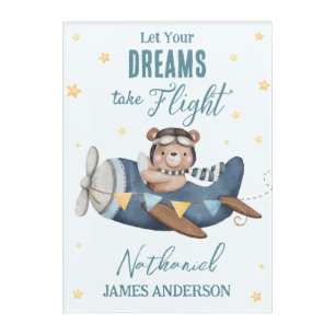 Let Your Dream Take Flight Cute Bear Blue Plane Acrylic Print