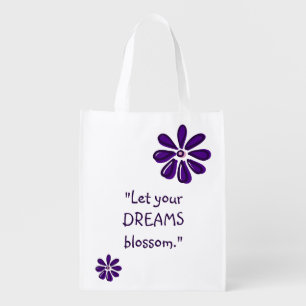 Let Your DREAMS Blossom - Purple Botanical Doodle Grocery Bag