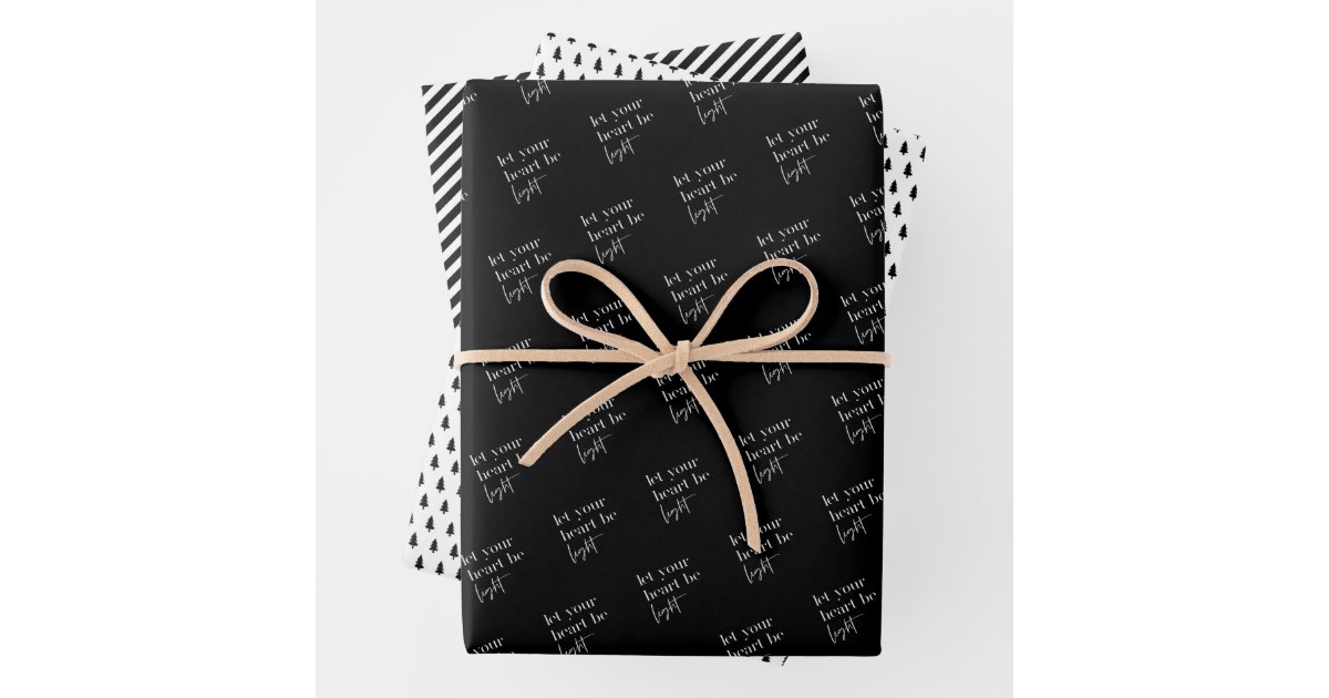 Let Your Heart Be Light Black Christmas Wrapping Paper Sheets | Zazzle