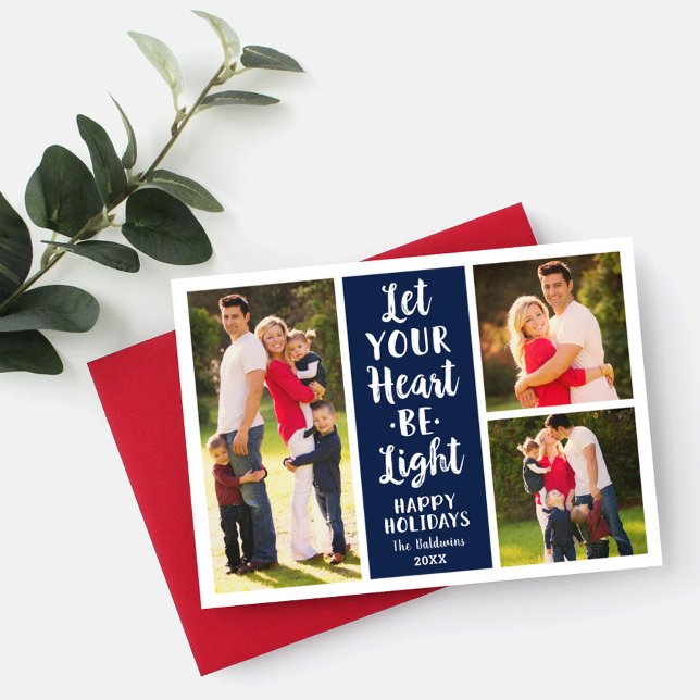 Let Your Heart Be Light Photo Collage Holiday Card (Creator Uploaded)