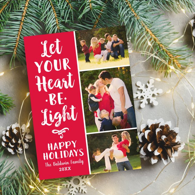Let Your Heart Be Light Photo Collage Holiday Card (Creator Uploaded)