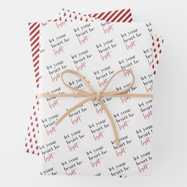 Let Your Heart Be Light Red Christmas Wrapping Paper Sheets (In situ)