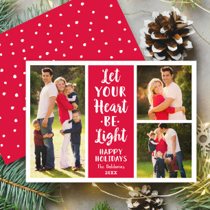 Let Your Heart Be Light Red Photo Collage Holiday Card