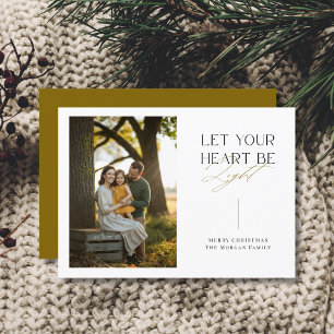 Let Your Heart Be Light Simple Family Photo Gold Holiday Card