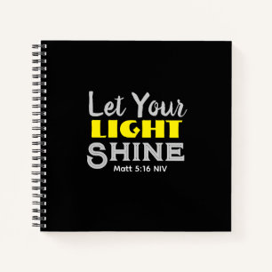 Let Your Light Shine Bible Verse Black and Yellow Notebook