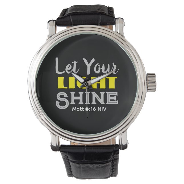 Let Your Light Shine Bible Verse Black and Yellow Watch (Front)