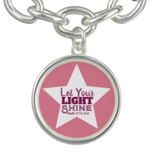 Let Your Light Shine Bible Verse White Star Pink Bracelet