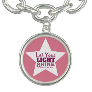 Let Your Light Shine Bible Verse White Star Pink Bracelet