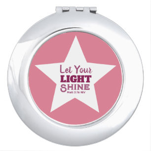 Let Your Light Shine Bible Verse White Star Pink Compact Mirror