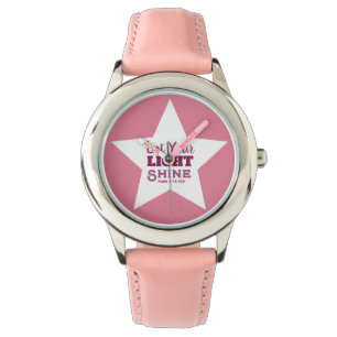 Let Your Light Shine Bible Verse White Star Pink Watch