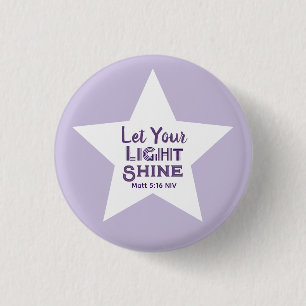Let Your Light Shine Bible Verse White Star Purple Button