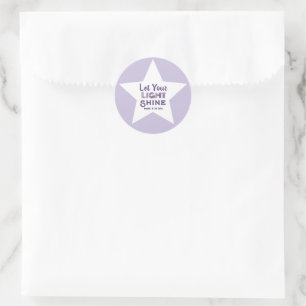 Let Your Light Shine Bible Verse White Star Purple Classic Round Sticker