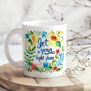 "Let Your Light Shine" Boho Colorful Wildflowers Coffee Mug