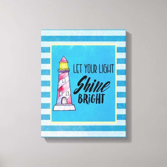 Let Your Light Shine Bright Lighthouse Typography Canvas Print (Front)