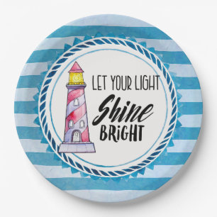 Let Your Light Shine Bright Lighthouse Typography Paper Plates