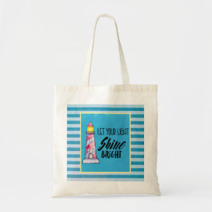 Let Your Light Shine Bright Lighthouse Typography Tote Bag
