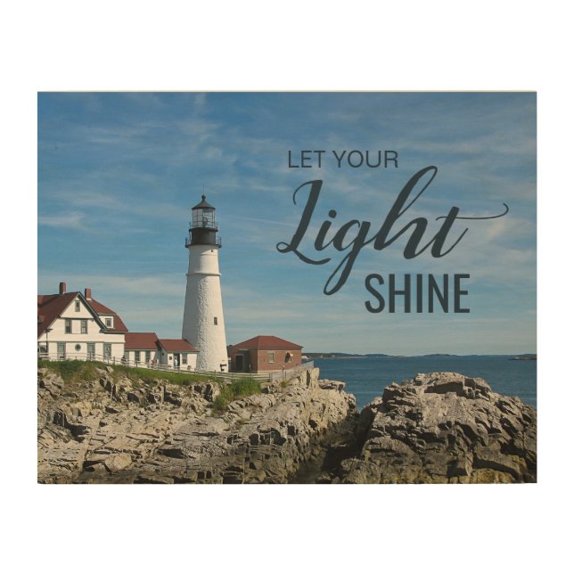 Let Your Light Shine Lighthouse Photo Portland Hea Wood Wall Art (Front)