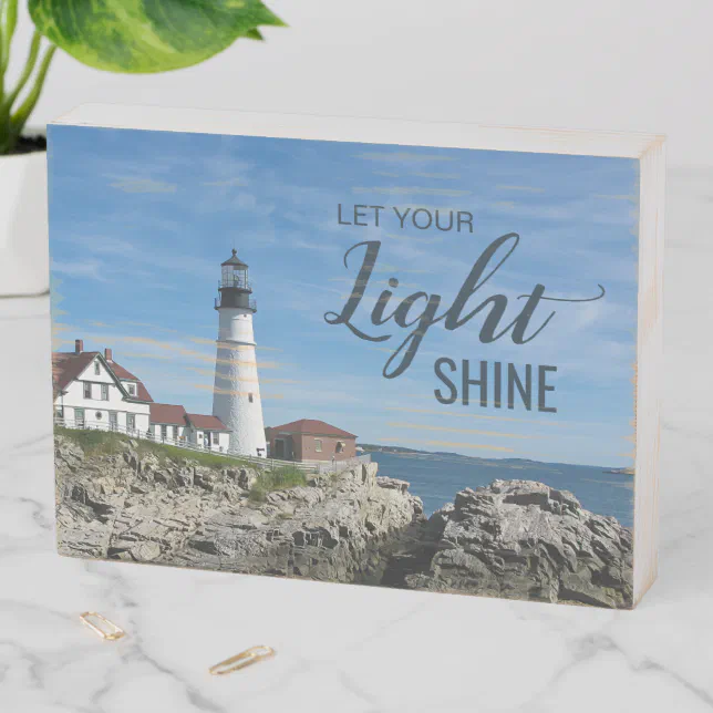 Let Your Light Shine Lighthouse Photo Portland Hea Wooden Box Sign | Zazzle