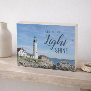 Let Your Light Shine Lighthouse Photo Portland Hea Wooden Box Sign