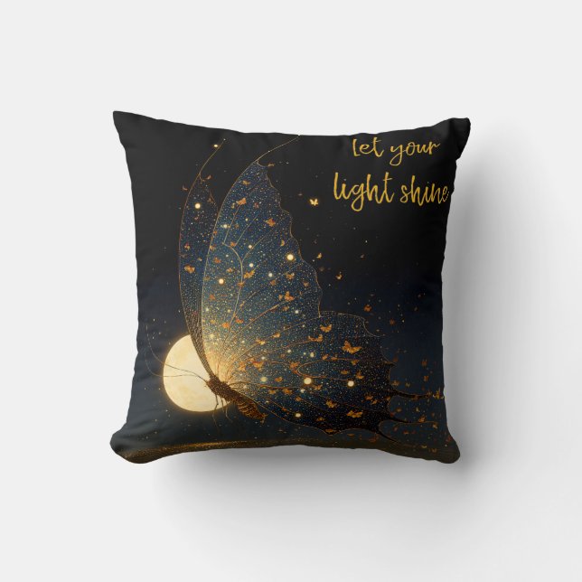 Let Your Light Shine – Magical Butterfly & Moon Throw Pillow (Front)