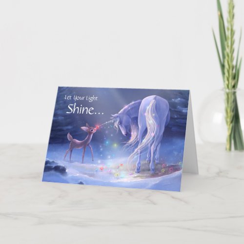 Let Your Light Shine Magical Christmas Unicorn  Holiday Card