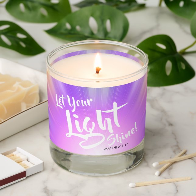 Let Your Light Shine Matthew 5 16 Purple Scented Candle (Lit)